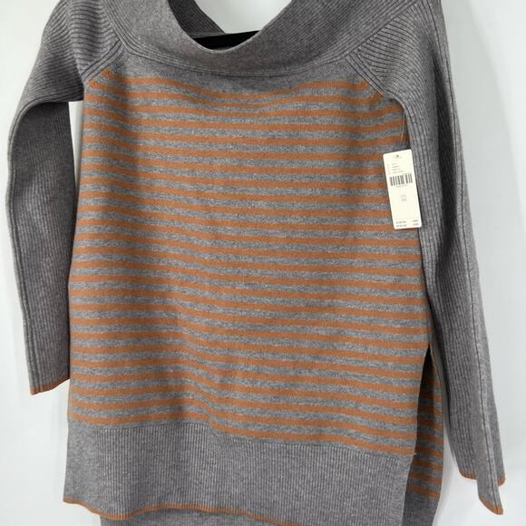 By Anthropologie Elise Ribbed Striped Off The Shoulder Sweater NWT - Picture 3 of 9